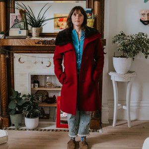 Soia and Kyo red wool coat with fur collar